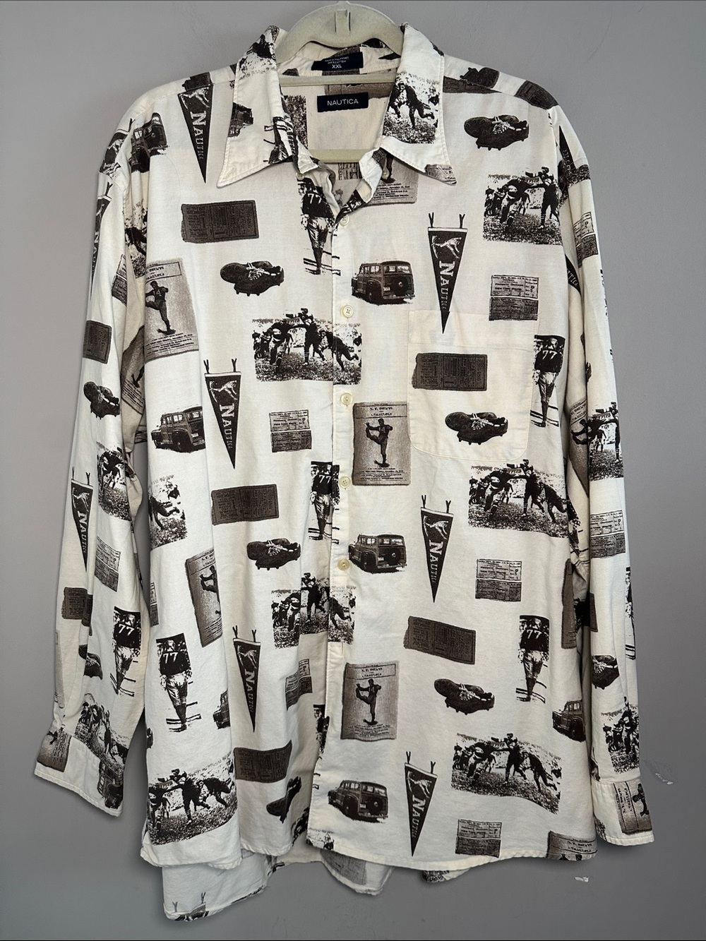 Nautica football vintage style White Button-Up Shirt